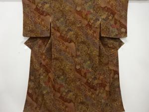 縮緬地　道長取りに疋田・草花模様　小紋着物